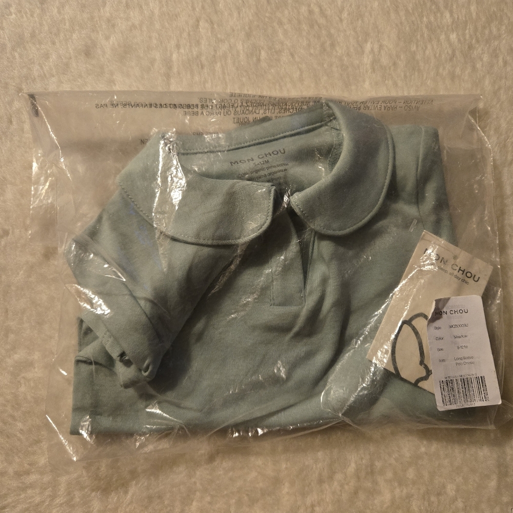 Mon Chou Meadow Long Sleeve Polo One Piece Bodysuit NWT Size: 9M-12M